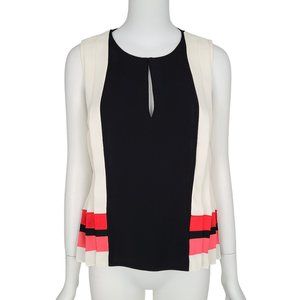SACHIN & BABI Noir Top 6 Black Ivory Red Colorblock Pleated Sleeveless Keyhole